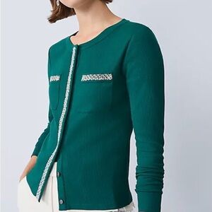 Ann Taylor Petite Pearl Trim knit jacket